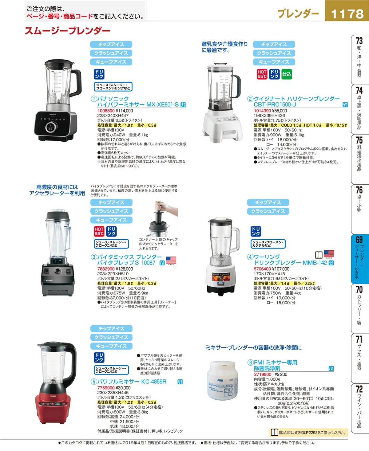 EBM業務用厨房用品カタログvol.19・ページ番号1178・ブレンダー・ジューサー・かき氷