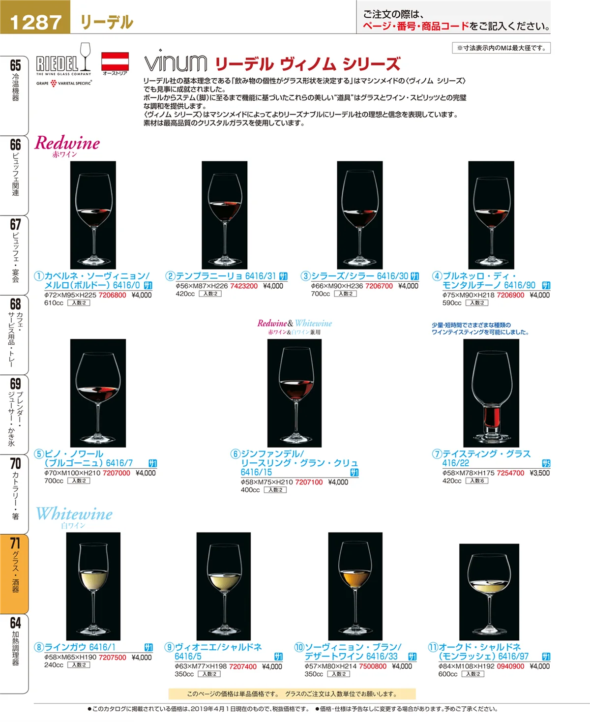 EBM業務用厨房用品カタログvol.19・ページ番号1287・グラス・酒器