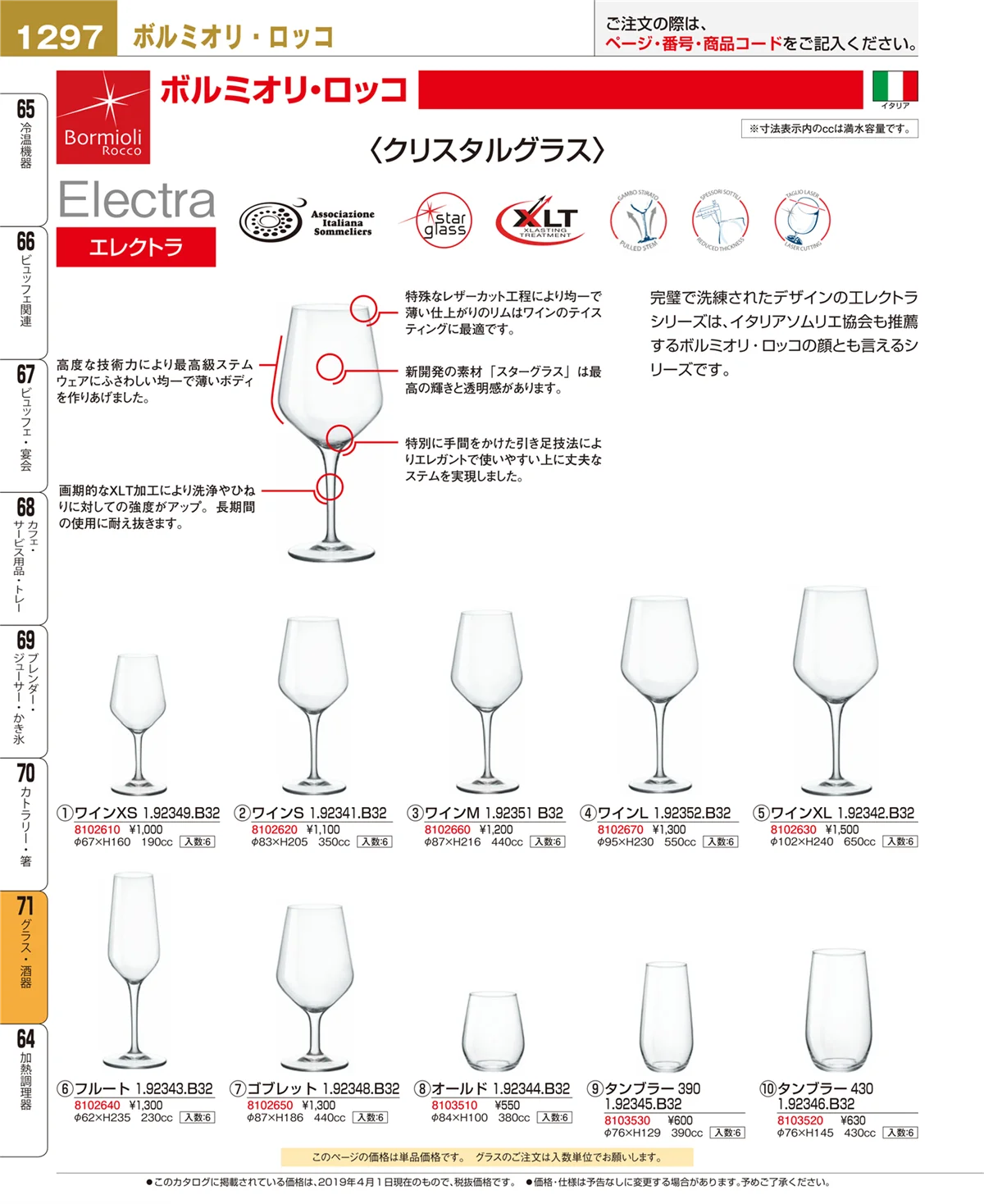 EBM業務用厨房用品カタログvol.19・ページ番号1297・グラス・酒器