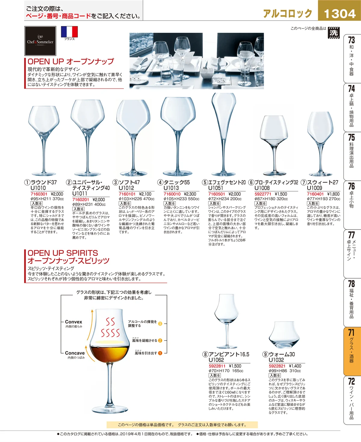 EBM業務用厨房用品カタログvol.19・ページ番号1304・グラス・酒器