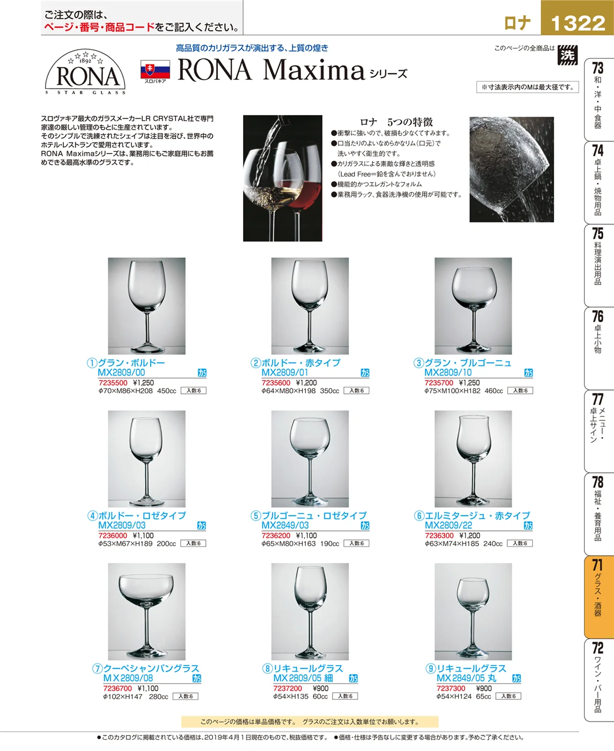EBM業務用厨房用品カタログvol.19・ページ番号1322・グラス・酒器