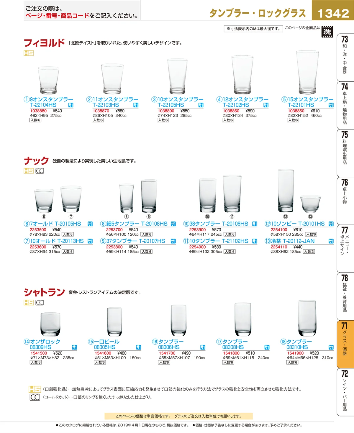EBM業務用厨房用品カタログvol.19・ページ番号1342・グラス・酒器