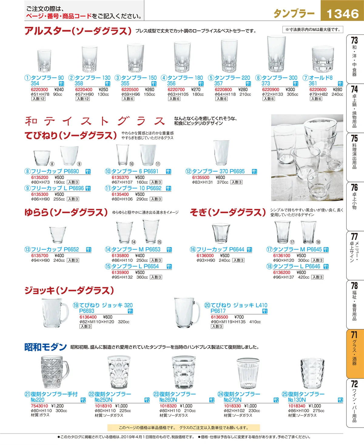 EBM業務用厨房用品カタログvol.19・ページ番号1346・グラス・酒器