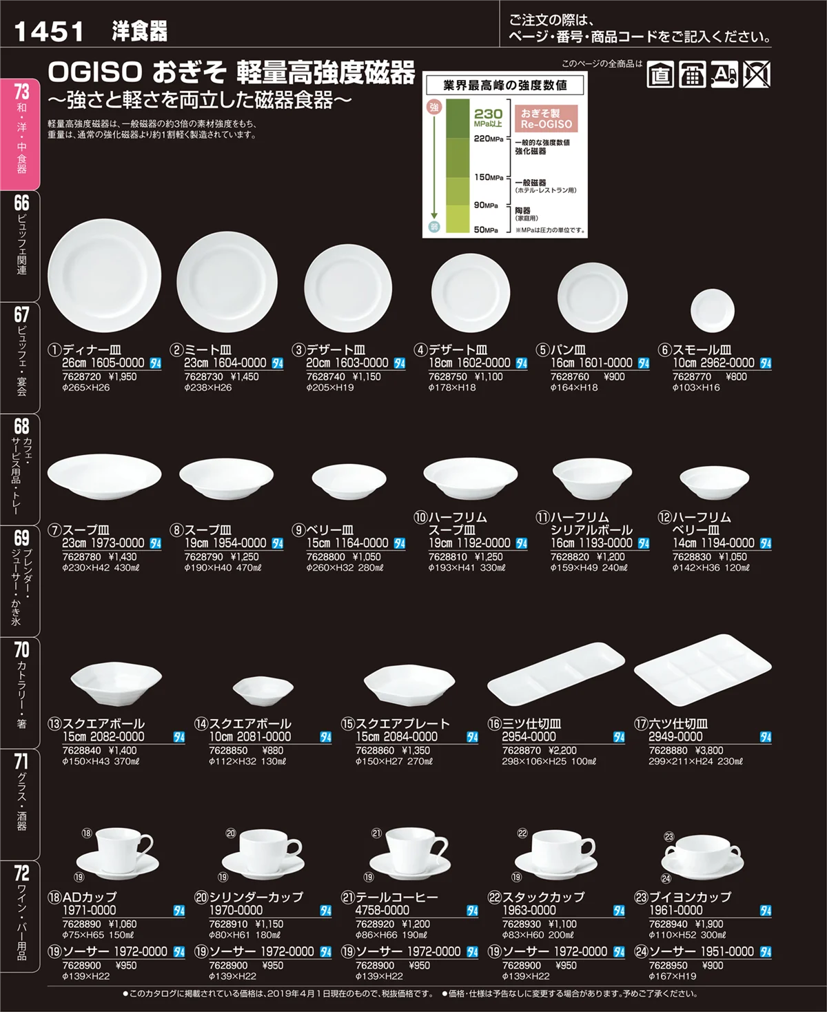 EBM業務用厨房用品カタログvol.19・ページ番号1451・和・洋・中 食器
