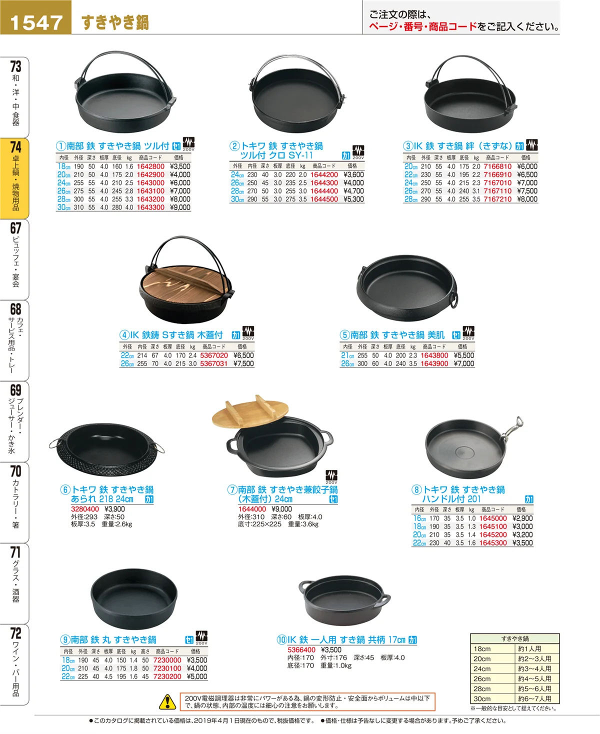 EBM業務用厨房用品カタログvol.19・ページ番号1547・卓上鍋・焼物用品