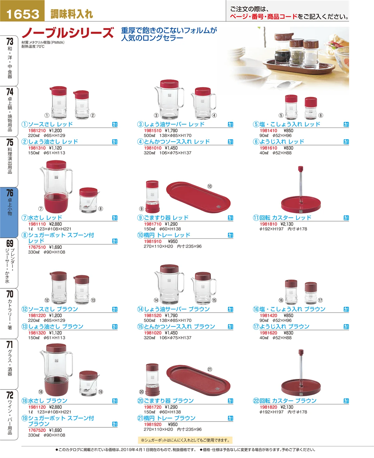 EBM業務用厨房用品カタログvol.19・ページ番号1653・卓上小物