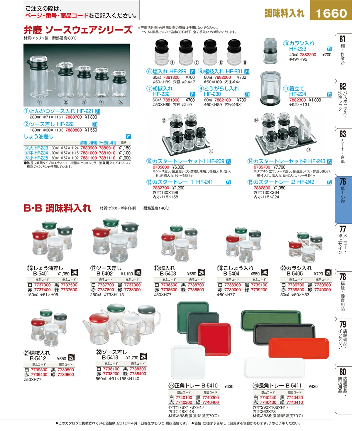 EBM業務用厨房用品カタログvol.19・ページ番号1660・卓上小物