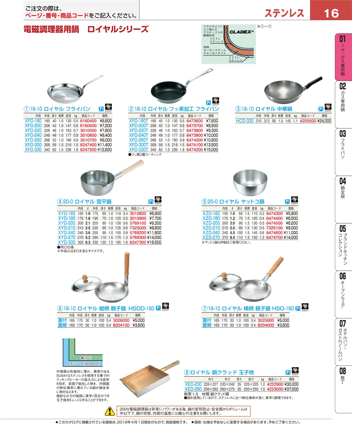 EBM業務用厨房用品カタログvol.19・ページ番号16・ＩＨ・ガス兼用鍋