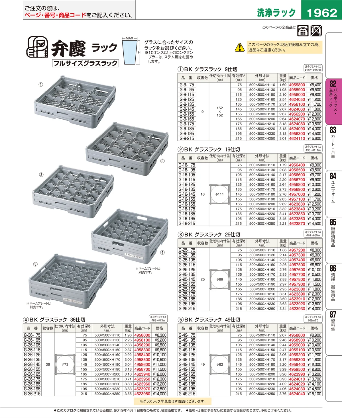 EBM業務用厨房用品カタログvol.19・ページ番号1962・バスボックス・洗浄ラック