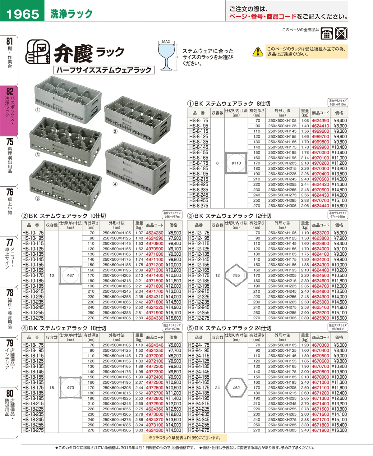 EBM業務用厨房用品カタログvol.19・ページ番号1965・バスボックス・洗浄ラック
