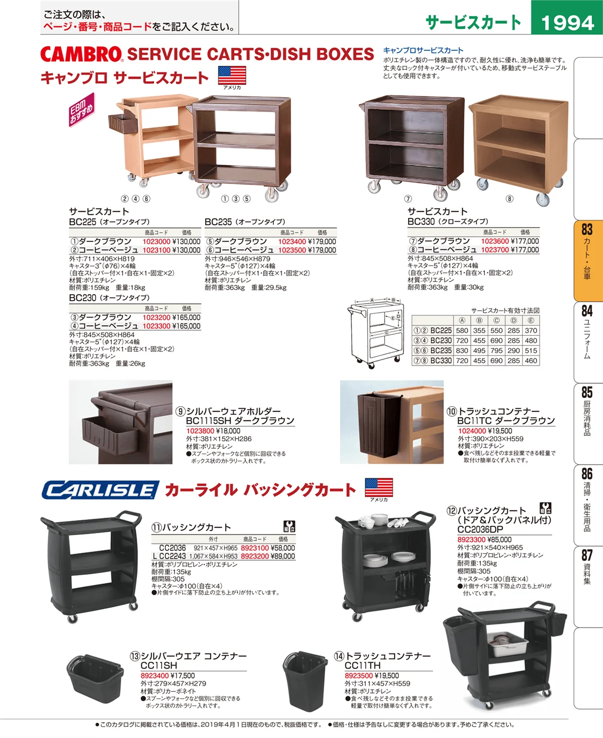 EBM業務用厨房用品カタログvol.19・ページ番号1994・カート・台車