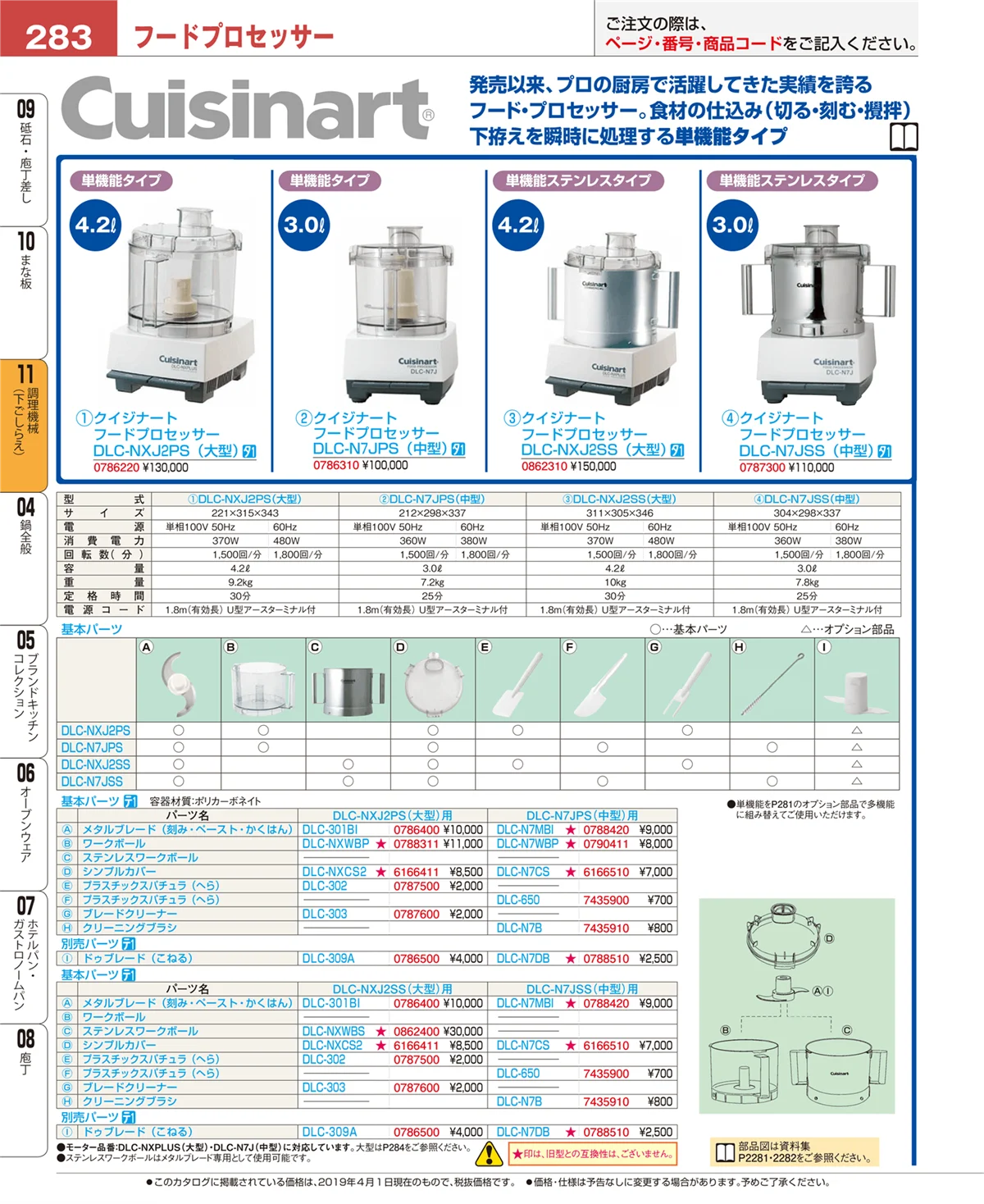 EBM業務用厨房用品カタログvol.19・ページ番号283・調理機械（下ごしらえ）