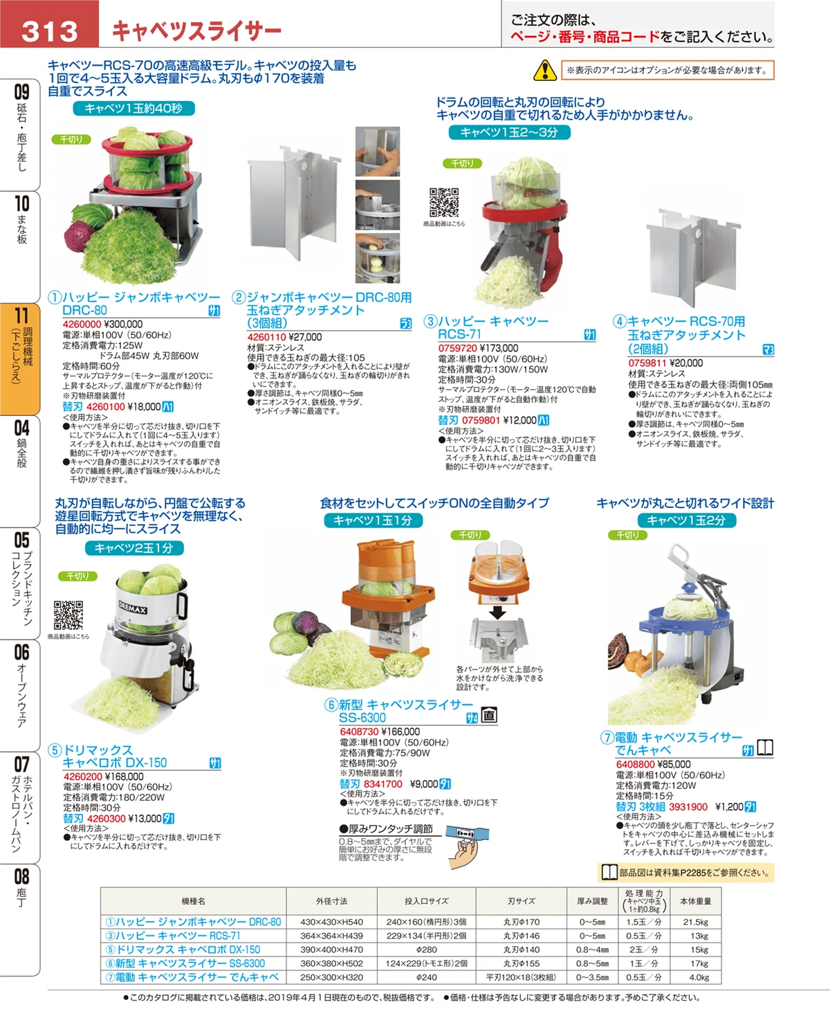 EBM業務用厨房用品カタログvol.19・ページ番号313・調理機械（下ごしらえ）