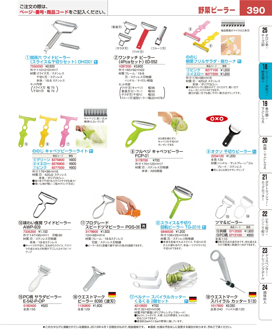 ピーラー・芽取り・野菜細工 ページ390