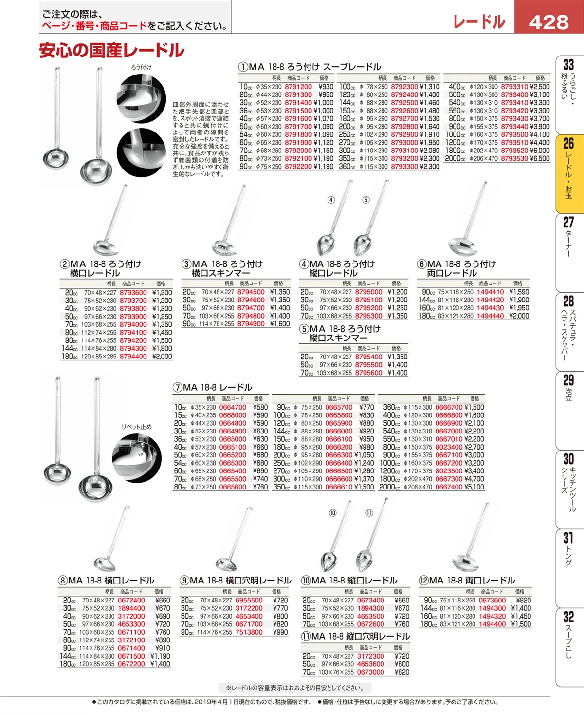 EBM業務用厨房用品カタログvol.19・ページ番号428・ターナー