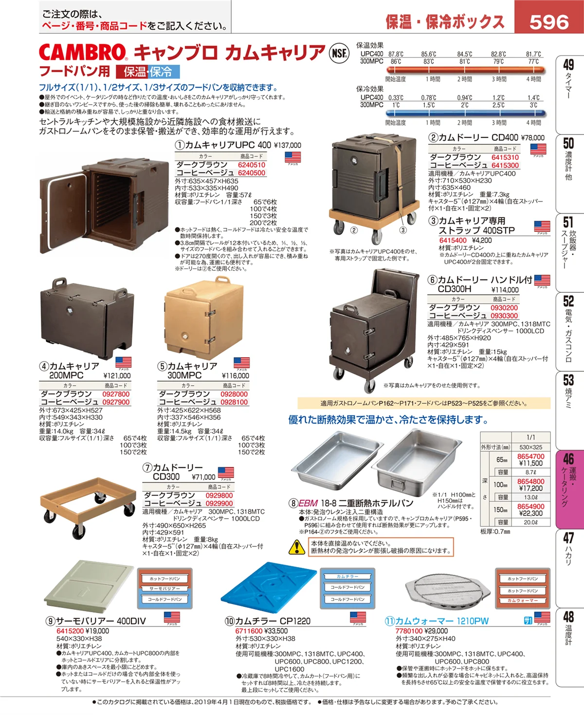 EBM業務用厨房用品カタログvol.19・ページ番号596・運搬・ケータリング
