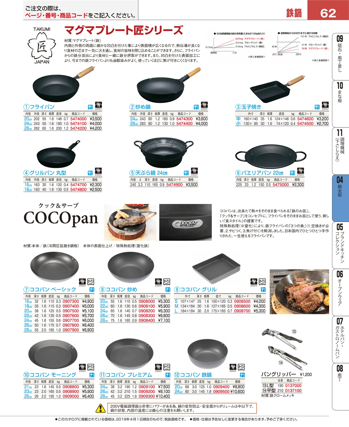 EBM業務用厨房用品カタログvol.19・ページ番号62・鍋全般