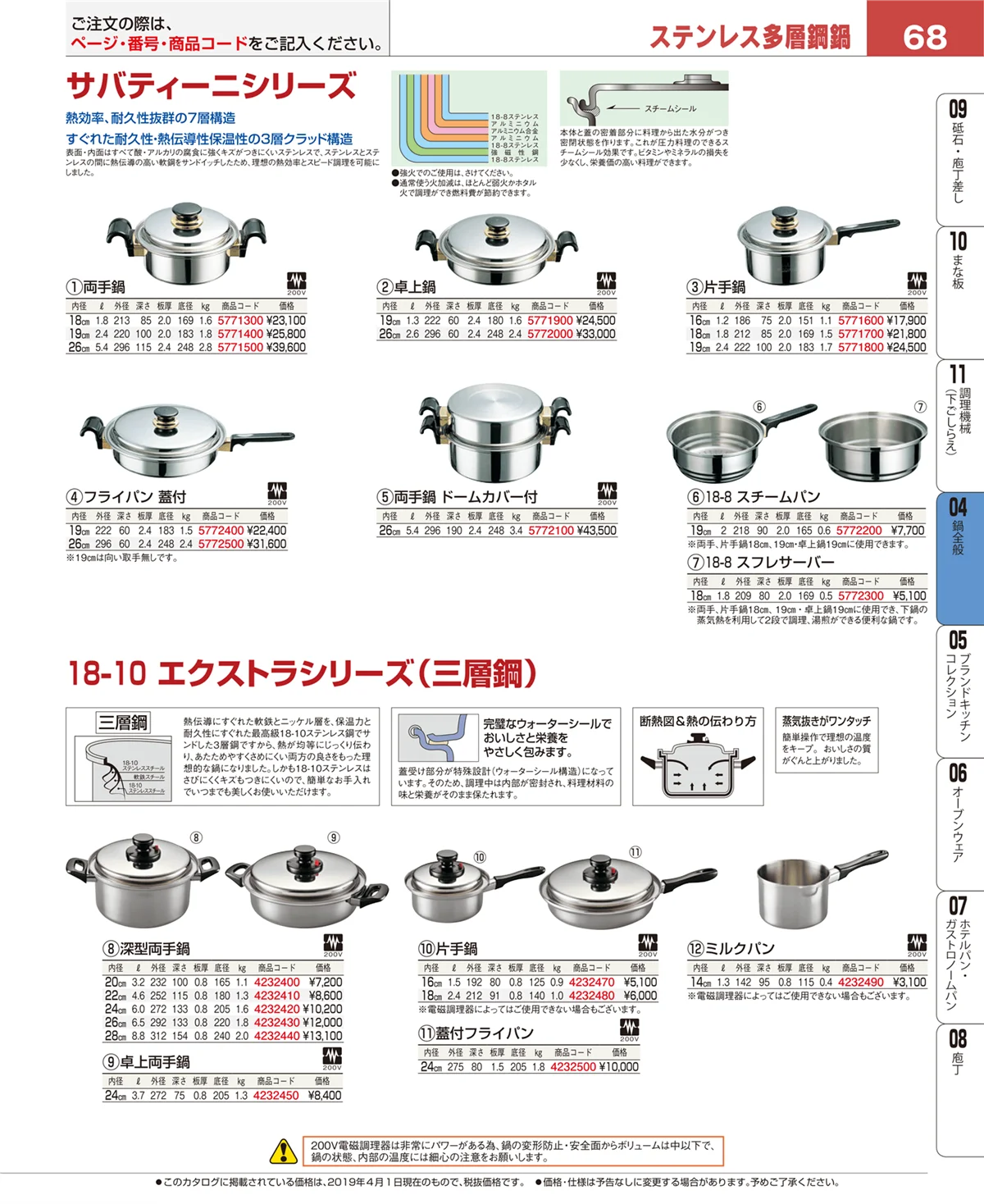 EBM業務用厨房用品カタログvol.19・ページ番号68・鍋全般