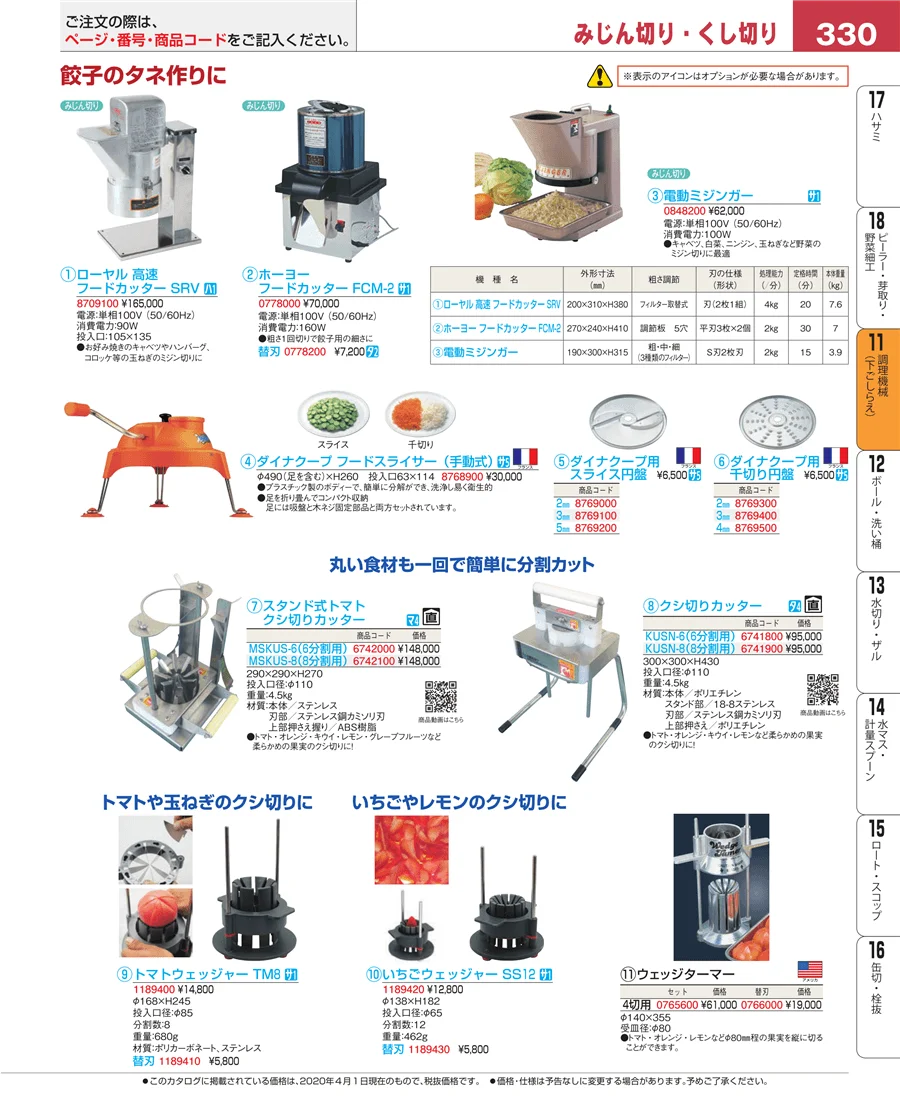 調理機械（下ごしらえ） ページ330
