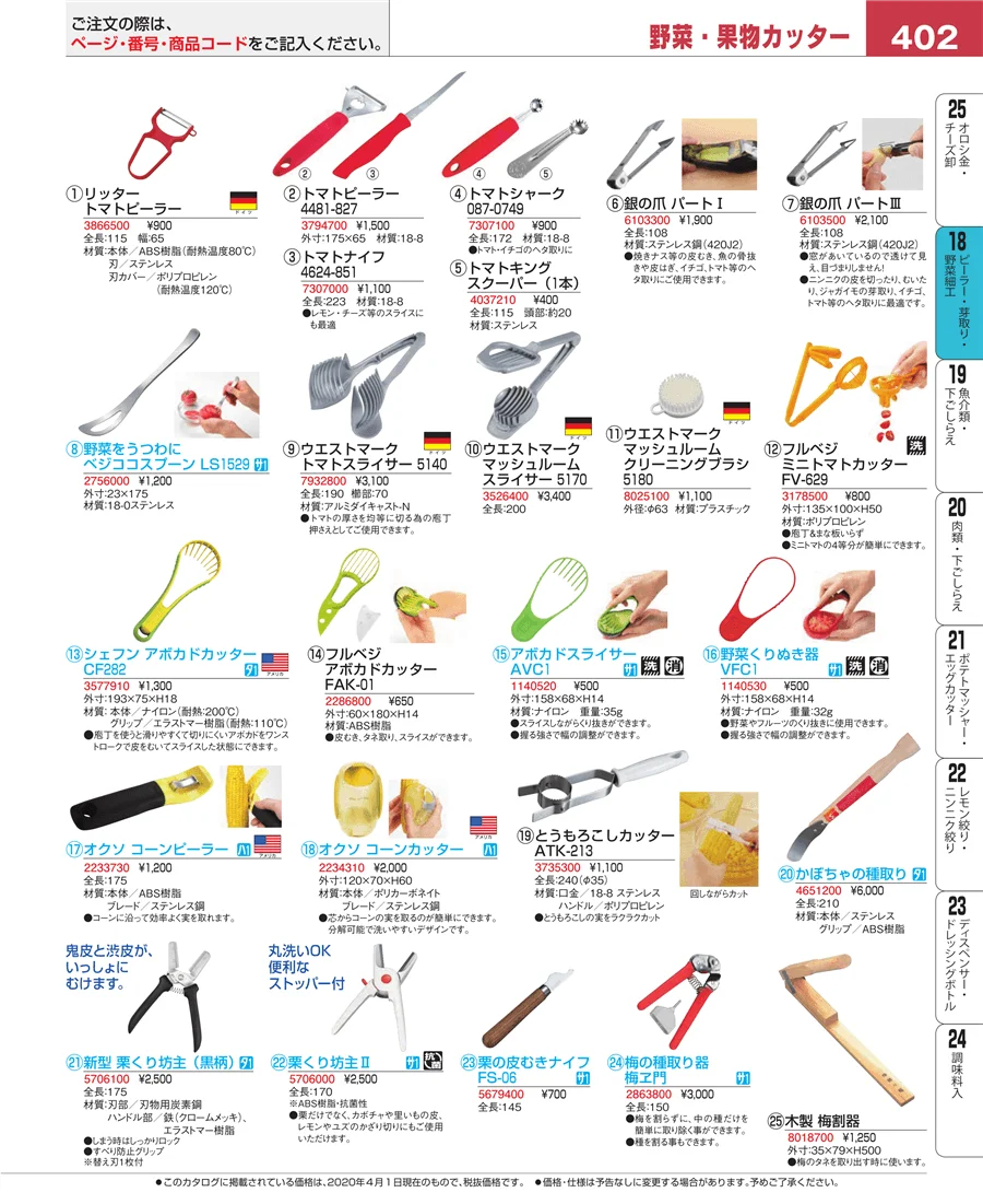 ピーラー・芽取り・野菜細工 ページ402