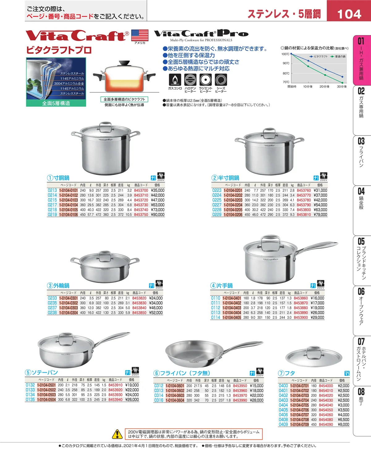 EBM業務用厨房用品カタログvol.21・ページ番号104・ＩＨ・ガス兼用鍋