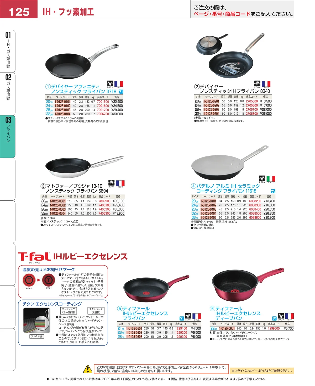 EBM業務用厨房用品カタログvol.21・ページ番号125・フライパン