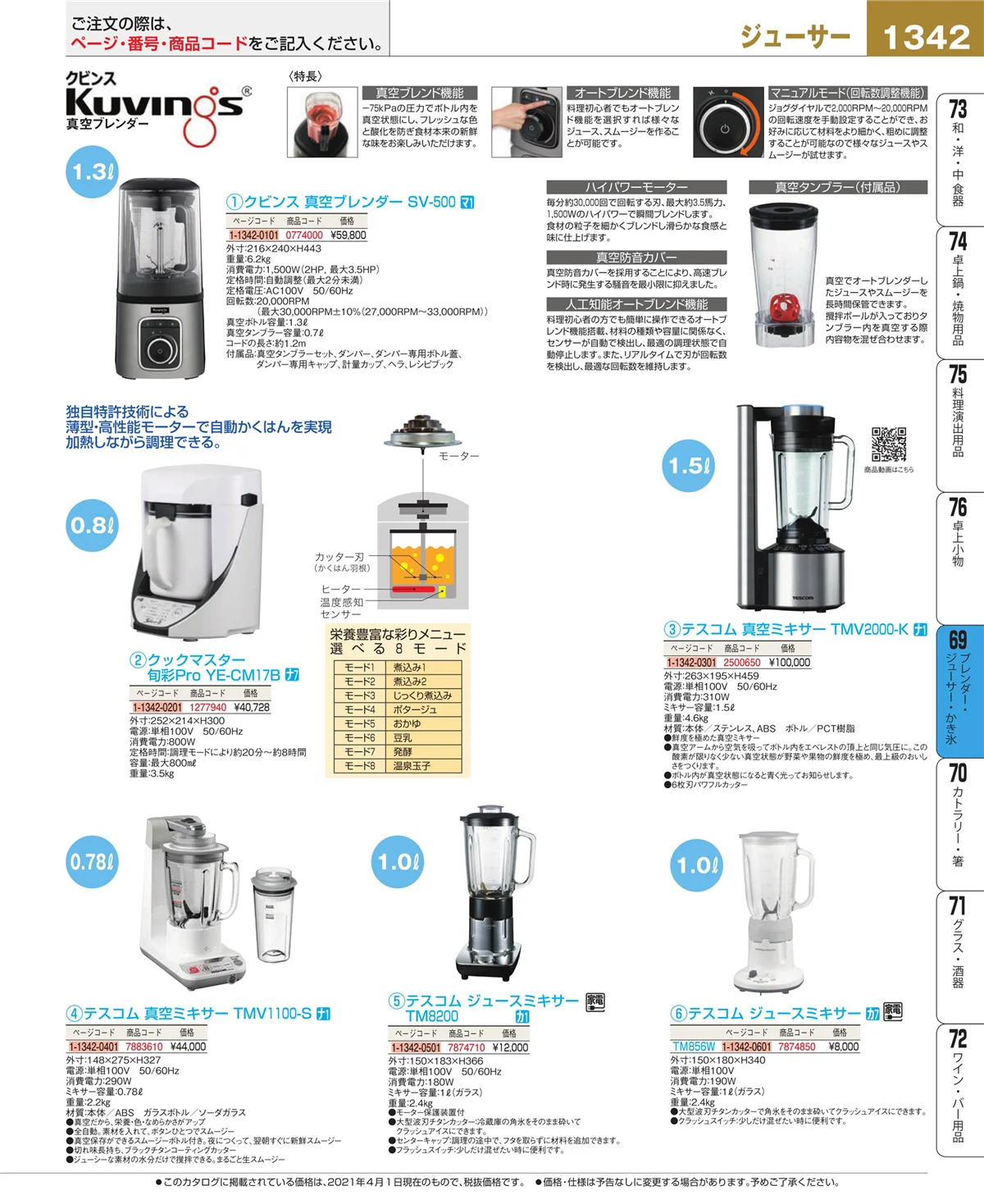 EBM業務用厨房用品カタログvol.21・ページ番号1342・ブレンダー・ジューサー・かき氷