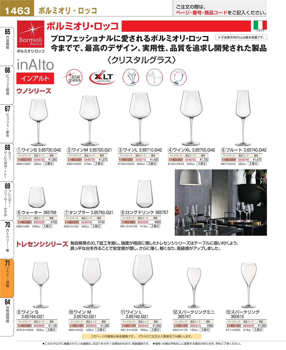 EBM業務用厨房用品カタログvol.21・ページ番号1463・グラス・酒器