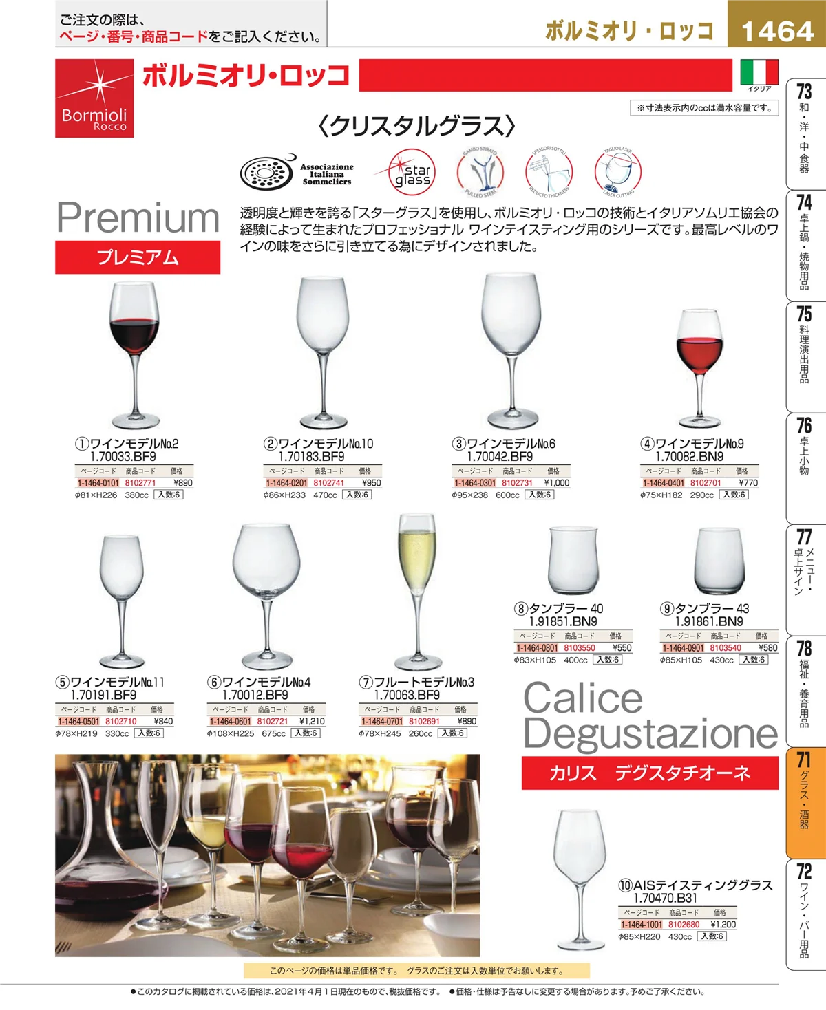 EBM業務用厨房用品カタログvol.21・ページ番号1464・グラス・酒器