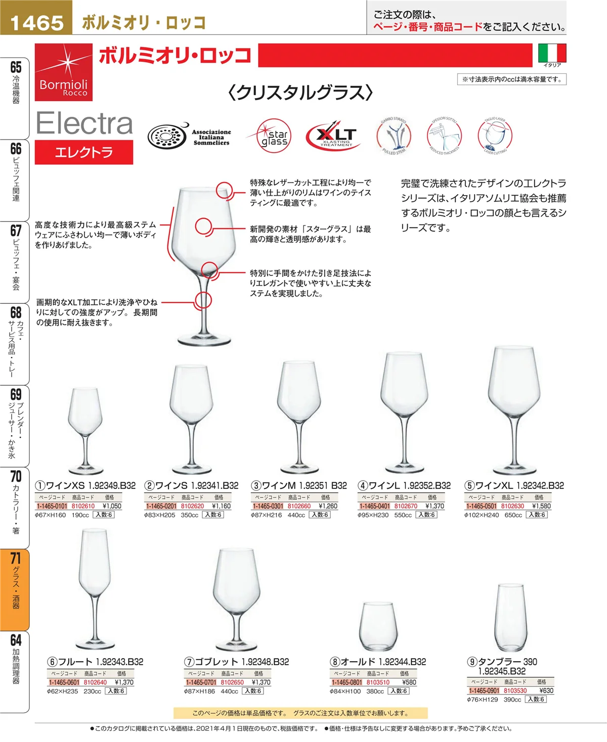 EBM業務用厨房用品カタログvol.21・ページ番号1465・グラス・酒器