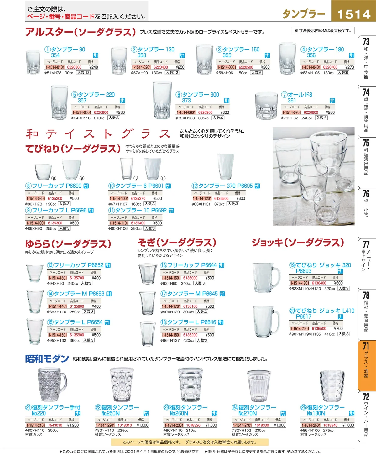 EBM業務用厨房用品カタログvol.21・ページ番号1514・グラス・酒器
