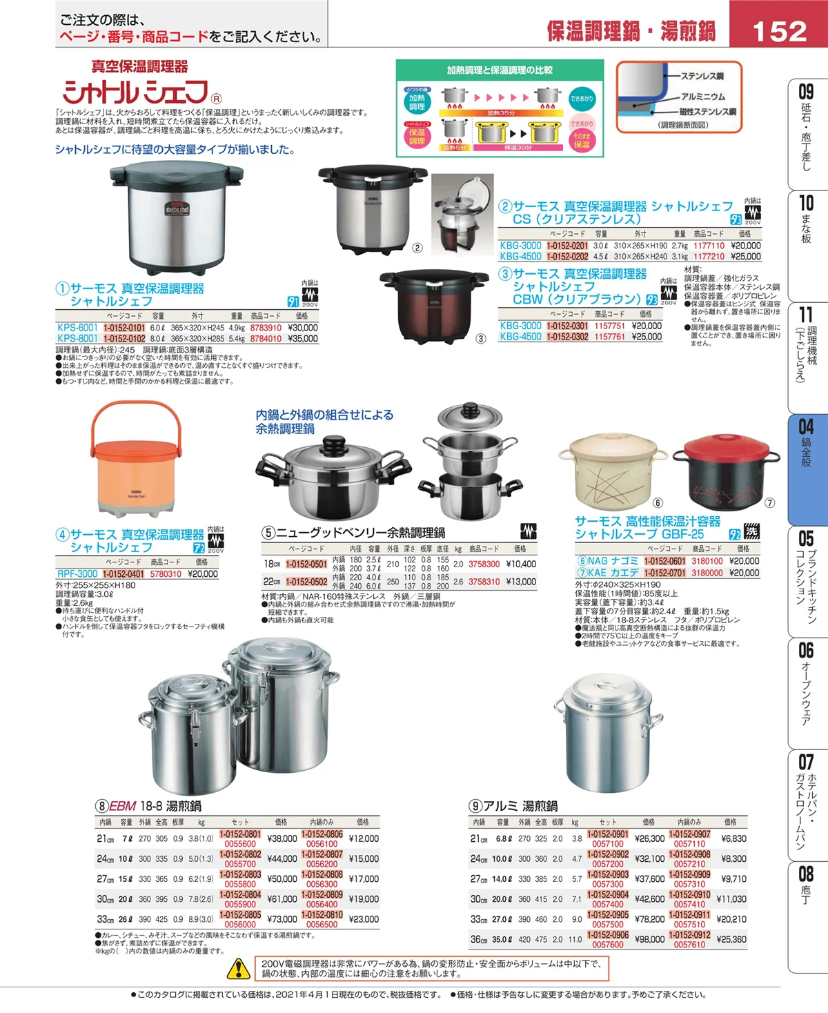 EBM業務用厨房用品カタログvol.21・ページ番号152・鍋全般
