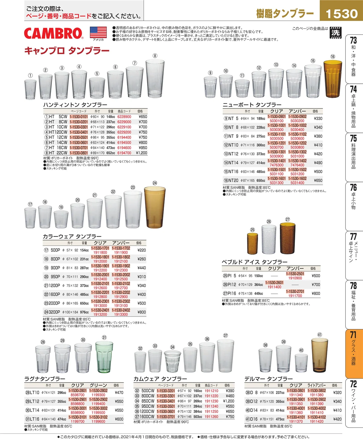 EBM業務用厨房用品カタログvol.21・ページ番号1530・グラス・酒器