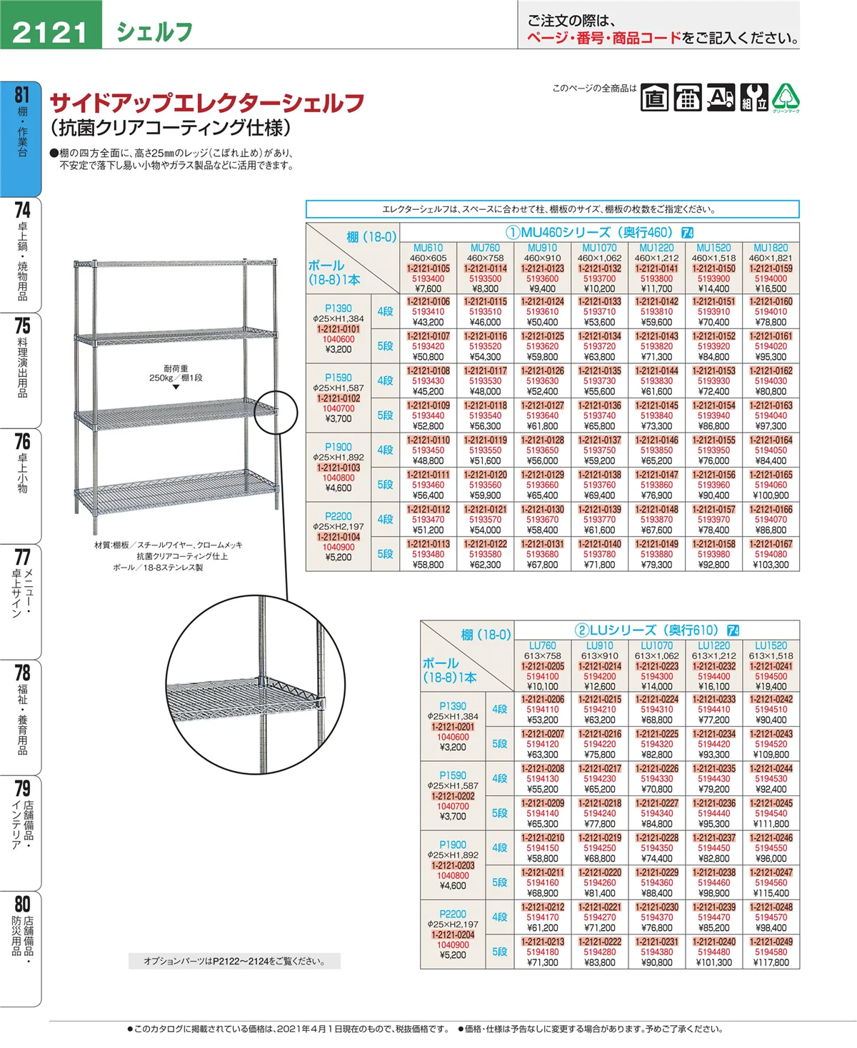 EBM業務用厨房用品カタログvol.21・ページ番号2121・棚・作業台
