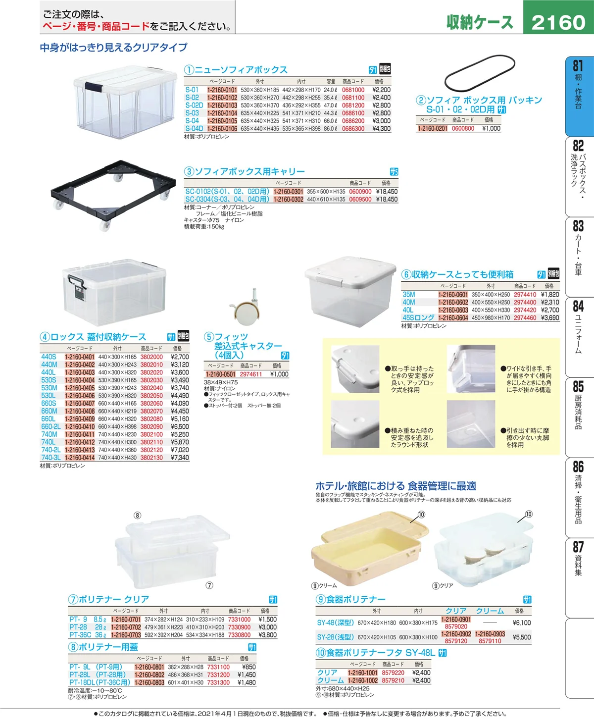 EBM業務用厨房用品カタログvol.21・ページ番号2160・棚・作業台