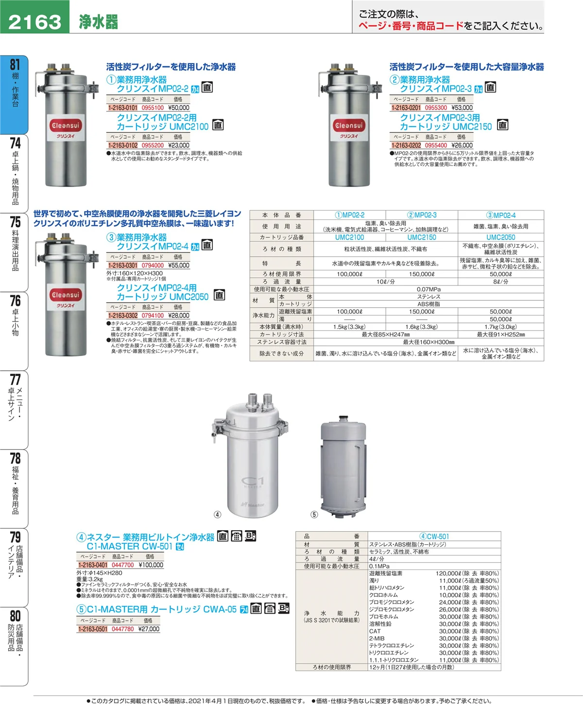 EBM業務用厨房用品カタログvol.21・ページ番号2163・棚・作業台
