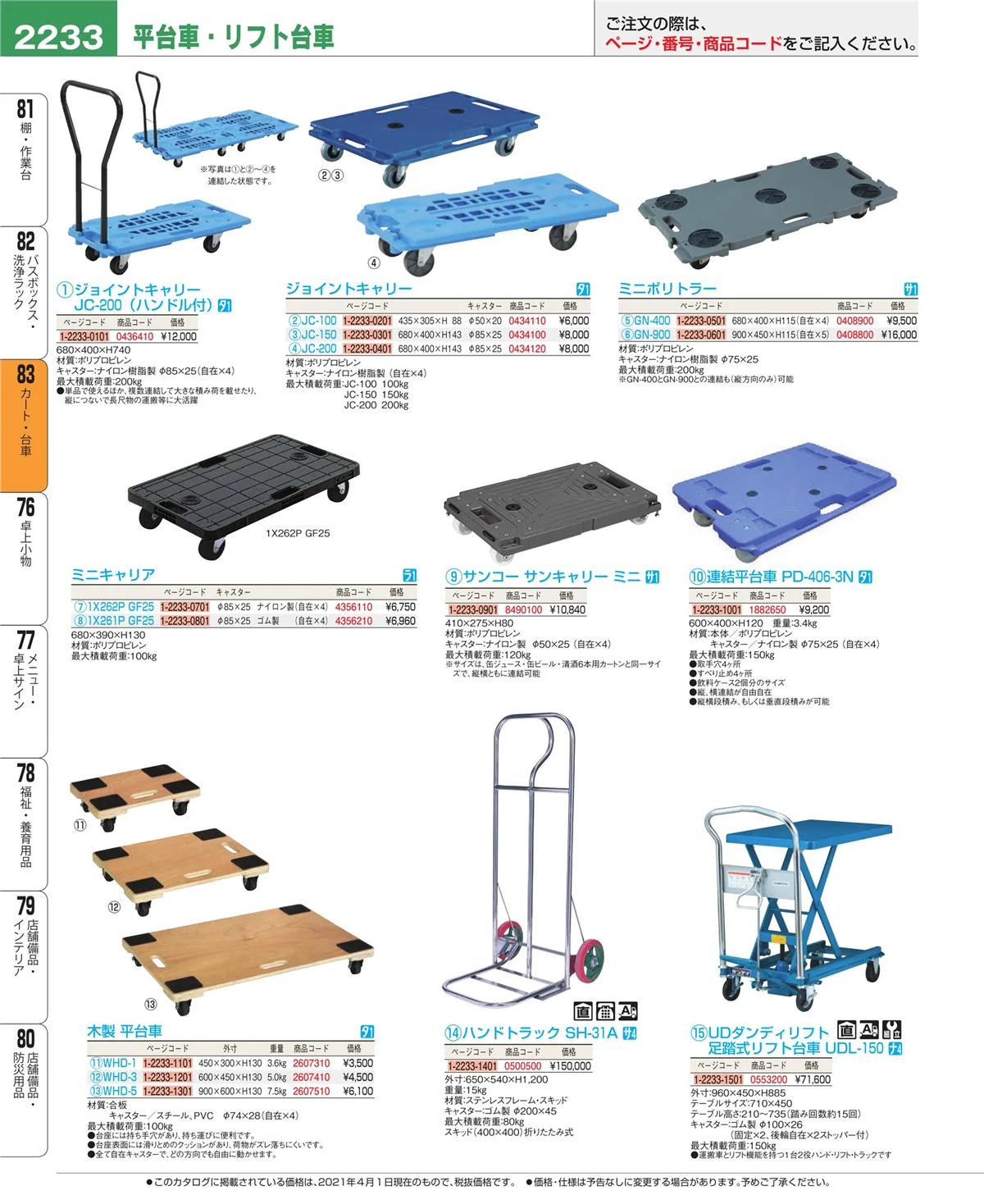 EBM業務用厨房用品カタログvol.21・ページ番号2233・カート・台車