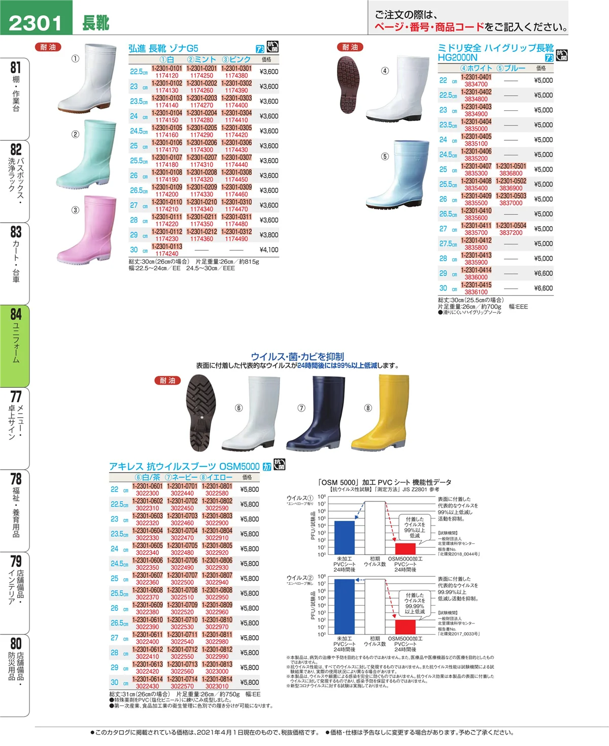 EBM業務用厨房用品カタログvol.21・ページ番号2301・ユニフォーム