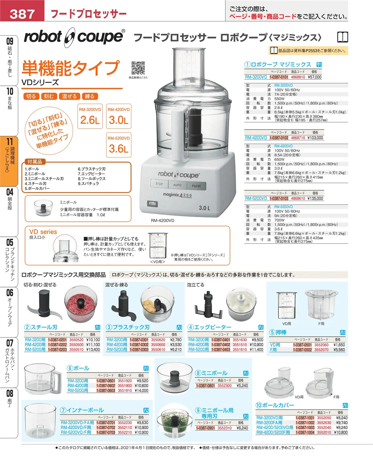 EBM業務用厨房用品カタログvol.21・ページ番号387・調理機械（下ごしらえ）