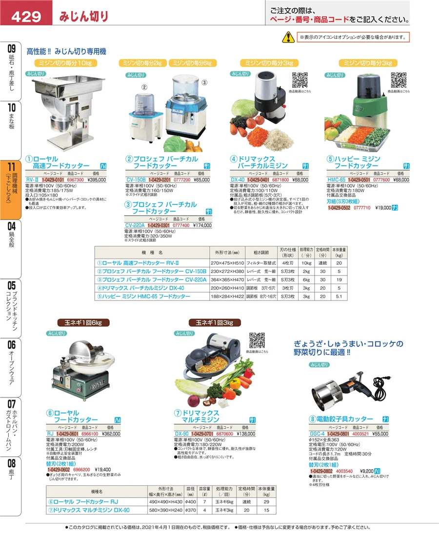 調理機械（下ごしらえ） ページ429