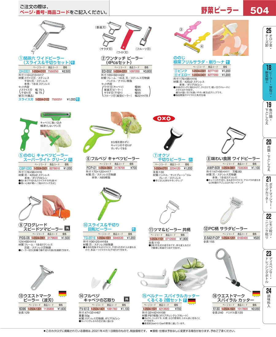 ピーラー・芽取り・野菜細工 ページ504