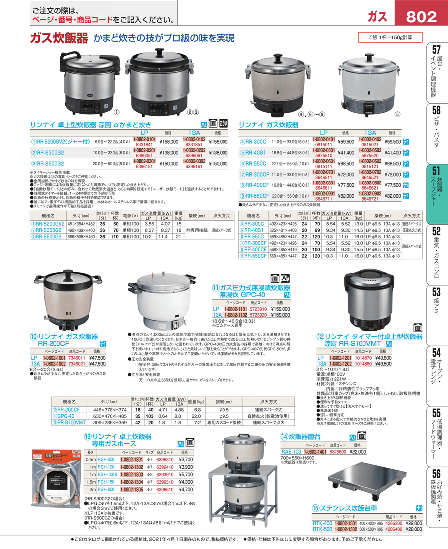 No.e21-8646711ﾘﾝﾅｲ ｶﾞｽ炊飯器 RR-550CF LP掲載ページ-業務用食器