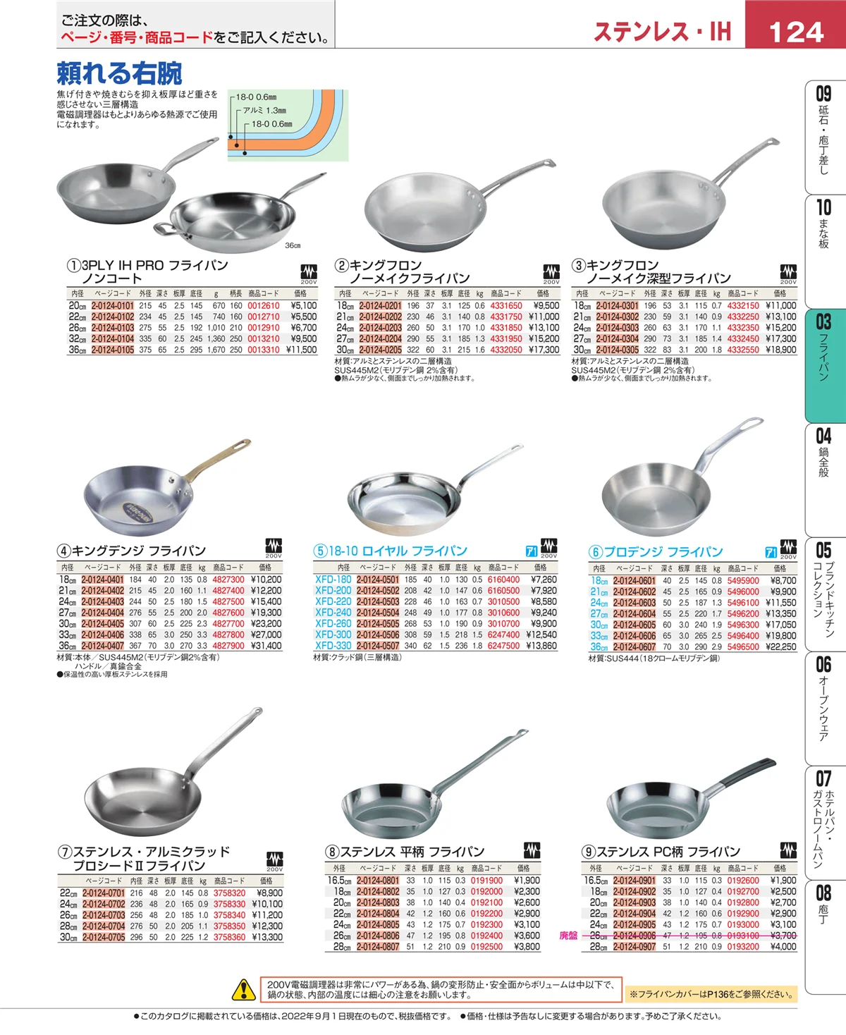 EBM業務用厨房用品カタログvol.22・ページ番号124・フライパン