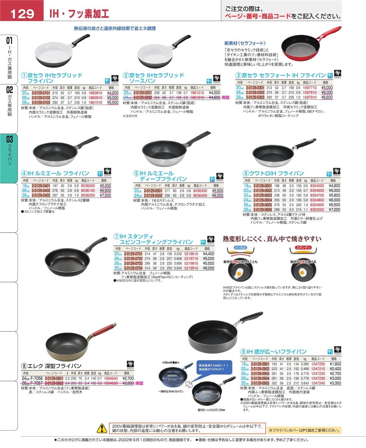 EBM業務用厨房用品カタログvol.22・ページ番号129・フライパン