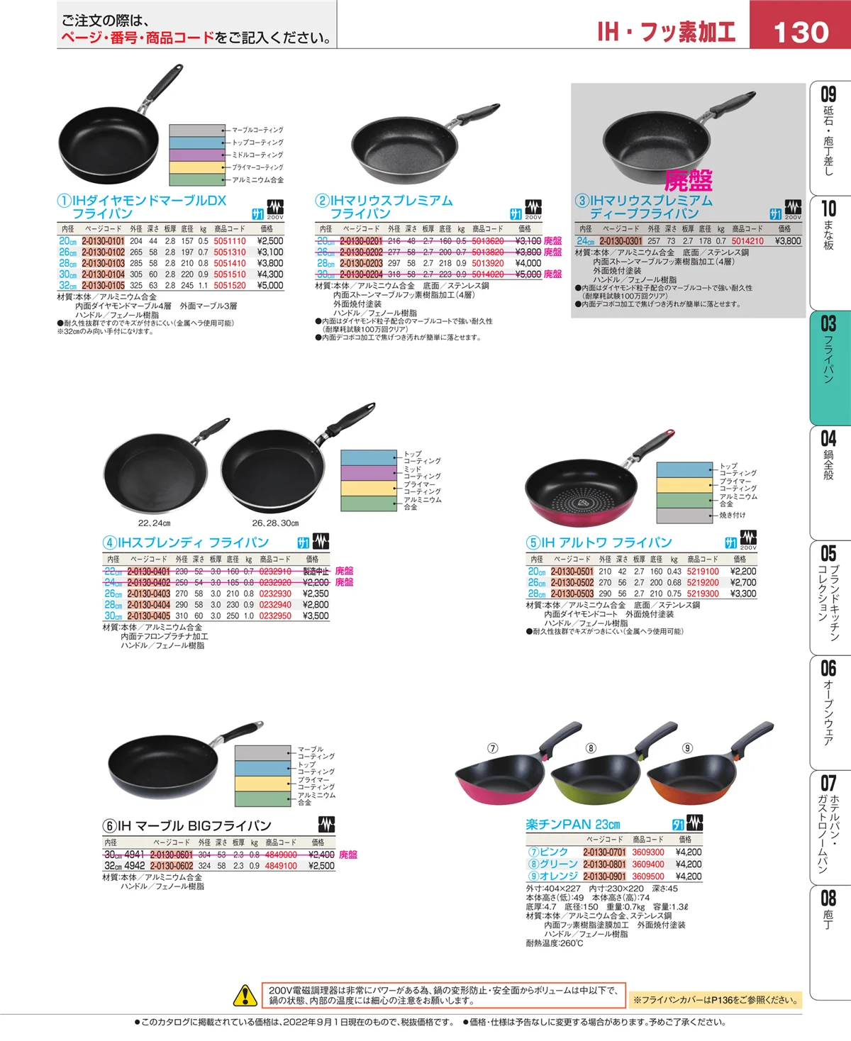 EBM業務用厨房用品カタログvol.22・ページ番号130・フライパン