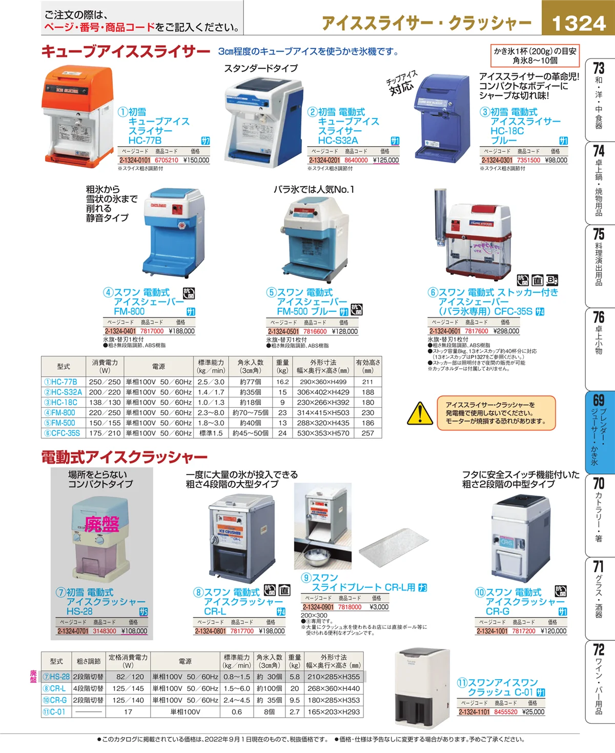 EBM業務用厨房用品カタログvol.22・ページ番号1324・ブレンダー・ジューサー・かき氷