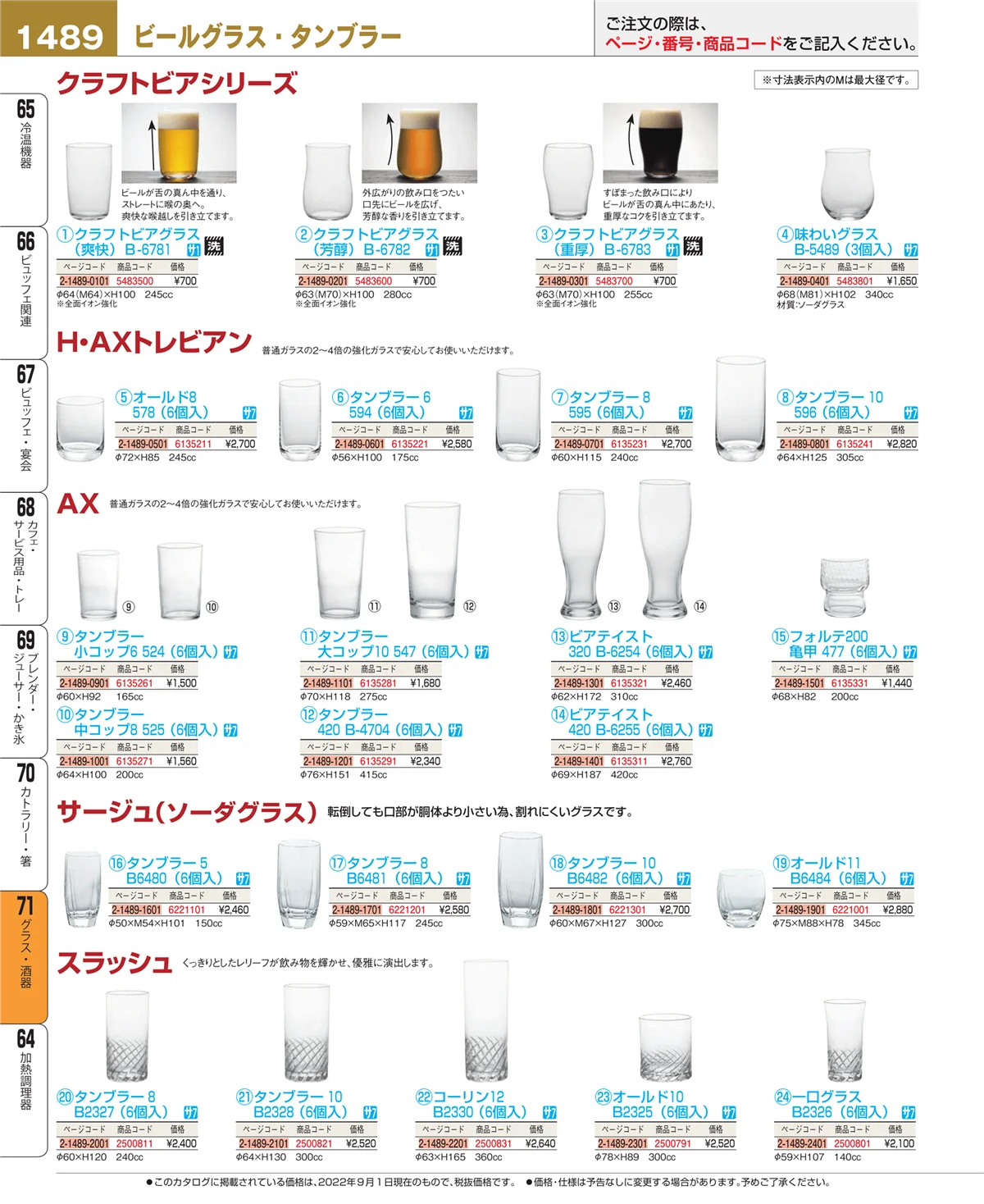 EBM業務用厨房用品カタログvol.22・ページ番号1489・グラス・酒器