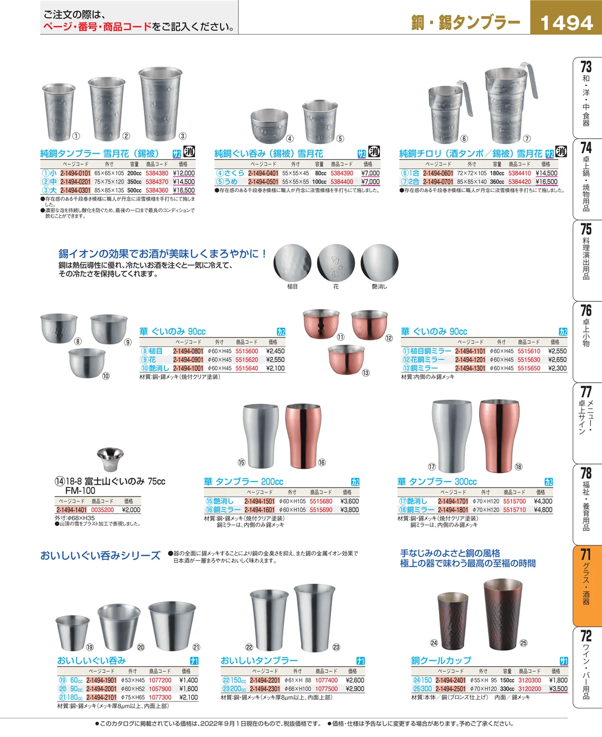 EBM業務用厨房用品カタログvol.22・ページ番号1494・グラス・酒器