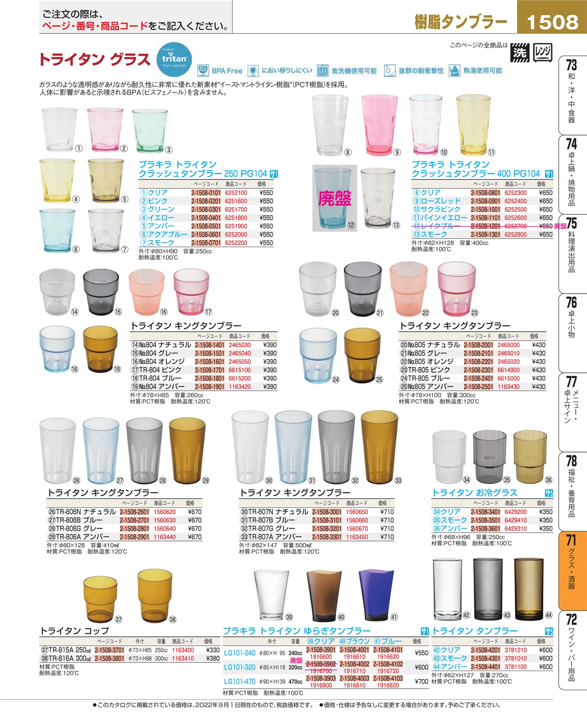 EBM業務用厨房用品カタログvol.22・ページ番号1508・グラス・酒器