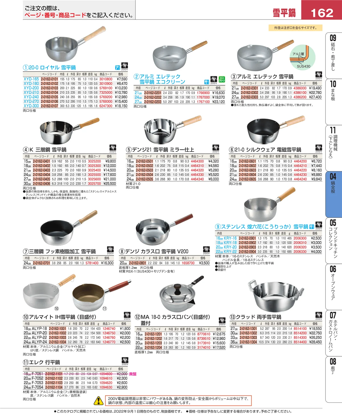 EBM業務用厨房用品カタログvol.22・ページ番号162・鍋全般